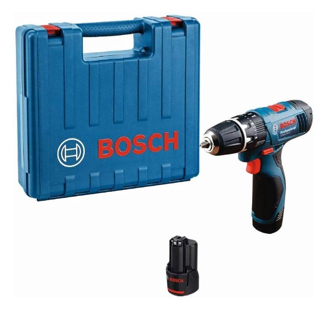 Bosch GSB 120 Li Professional Cordless Impact Drill Set – Compact Drill Machine for Concrete, Metal, and Wood with Impact Function for Professional Use